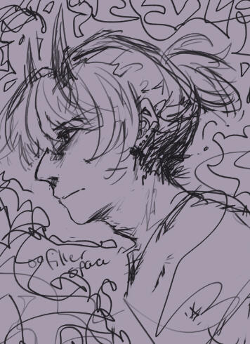 A sketch of gods!Tubbo with his hair pulled back.